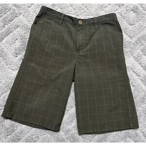 Hurley Plaid Bermuda Shorts Men's Size 30 Brown 12” Inseam Beach Casual Skate